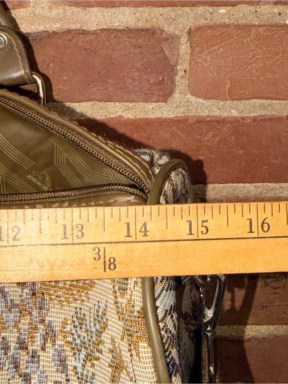 Jordache Floral Tapestry Satchel Handle Bag Shoulder Strap Olive Brown Trim